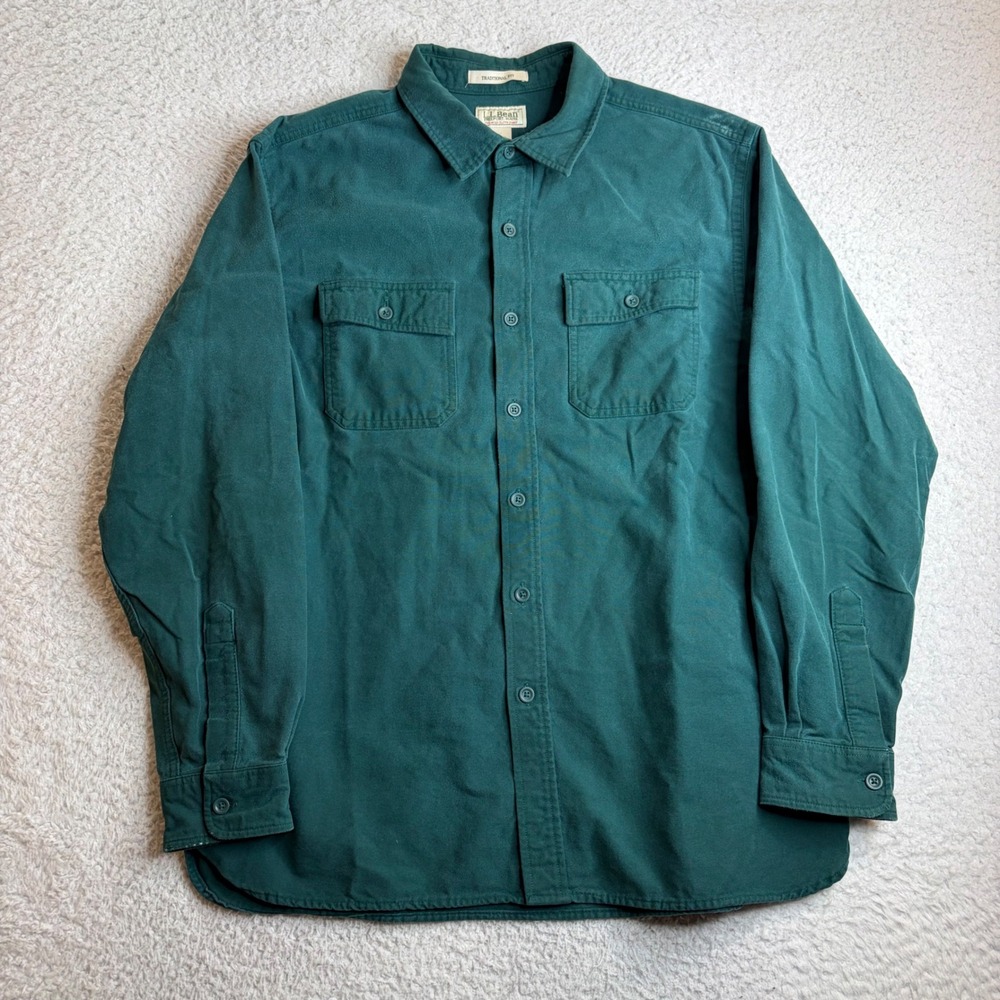 LL Bean Vintage Chamois Cloth Shirt Mens XL Regular Green 187923 Cotton